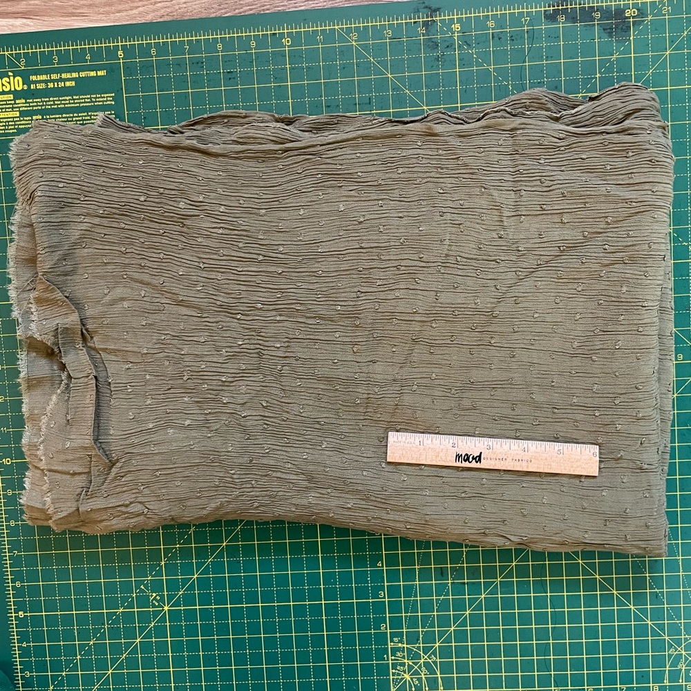 1.75 yd fabric olive rayon crinkle challis with dots